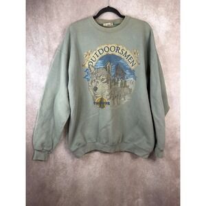 VTG 90s Fieldmaster Wolf Graphic Sweatshirt Mens XL Green Outdoorsmen USA Made